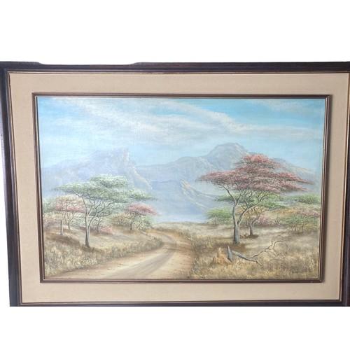 299 - Zimbabwean artist Peter Chimucheka Oil on board. Landscape scene, probably of the Vumba. Signed and ... 