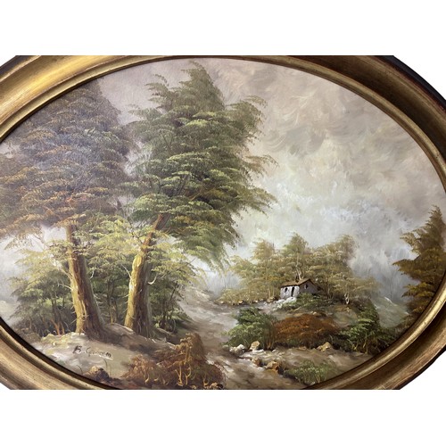 300 - Framed & signed Oval Oil on board landscape scene.
Measures - 80 x 63 cm