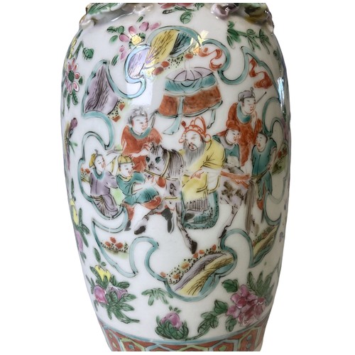 213 - A 19th-Century Chinese Famille verte porcelain vase.  Painted over-glaze enamel scenes, with relief ... 