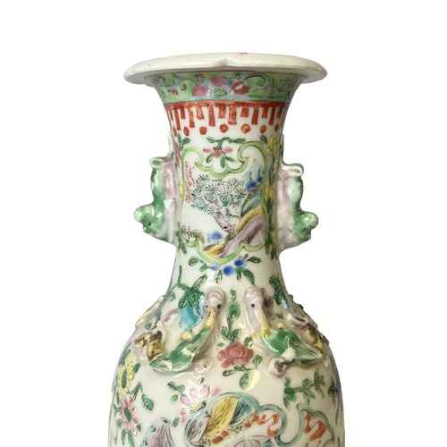 213 - A 19th-Century Chinese Famille verte porcelain vase.  Painted over-glaze enamel scenes, with relief ... 