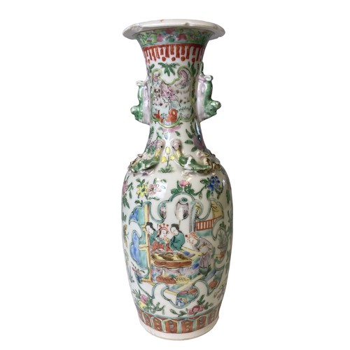 213 - A 19th-Century Chinese Famille verte porcelain vase.  Painted over-glaze enamel scenes, with relief ... 