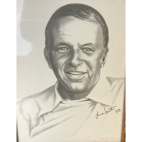 323 - A signed 1976 Linda Birkinshaw pencil drawing print of Frank Sinatra. Limited edition 1/5. 
54 x 41c... 