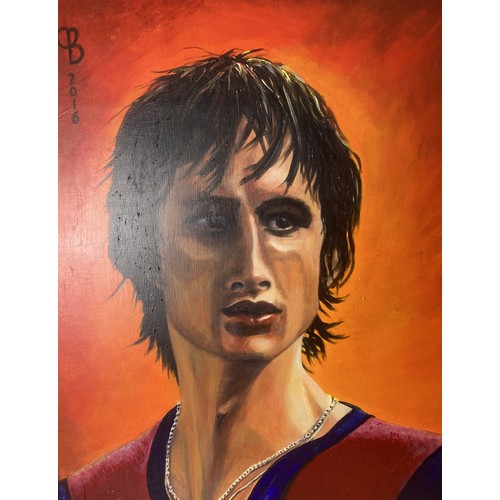 317 - A Commissioned Caroline Bancroft Acrylic on board of Johan Cruyff. Commissioned in 2016 specially fo... 