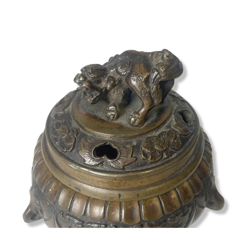 177 - A 19th-Century Japanese Bronze Tripod censer. Fitted with a Shi Shi Lion finial to cover. Meiji peri... 