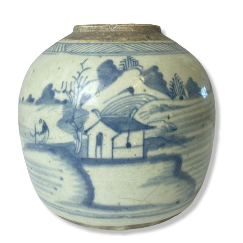 215 - A Qing dynasty Chinese porcelain provincial Ginger jar. Hand-painted with fishing village landscape.... 