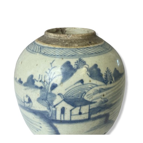 215 - A Qing dynasty Chinese porcelain provincial Ginger jar. Hand-painted with fishing village landscape.... 