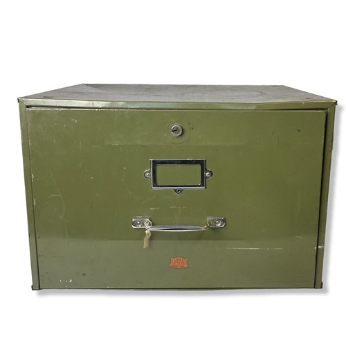 279 - A vintage veteran series table top Metal filing cabinet. Single drawer.