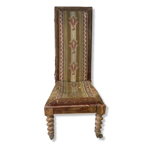 282 - A 19th-century Upholstered Prie Dieu Nursing chair. With Barley twist legs and original casters.