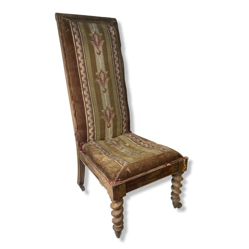 282 - A 19th-century Upholstered Prie Dieu Nursing chair. With Barley twist legs and original casters.