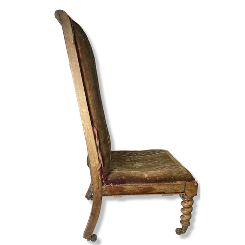 282 - A 19th-century Upholstered Prie Dieu Nursing chair. With Barley twist legs and original casters.