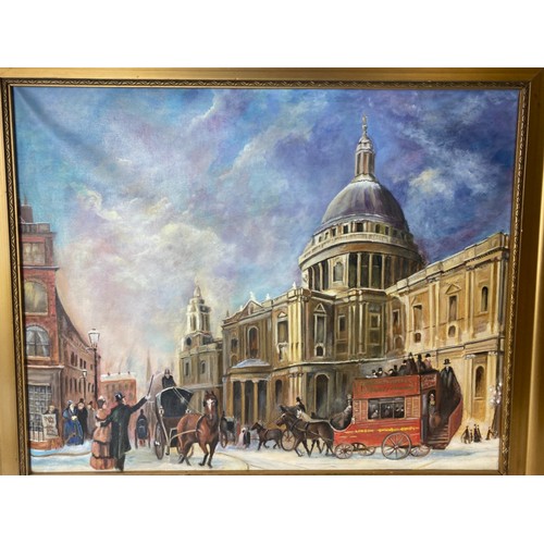 325 - Gilt framed Oil on canvas depicting St Pauls cathedral. 
76 x 66cm