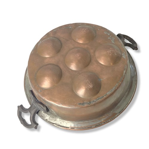 338 - A collection of 19th-century Brass & copper cookware. Including a tinned Copper Egg poacher, large b... 