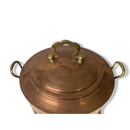 339 - A tinned Copper Chafing dish / Warmer Pan.  With brass handles. 
29cm Tall