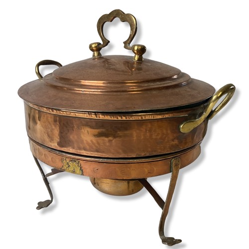 339 - A tinned Copper Chafing dish / Warmer Pan.  With brass handles. 
29cm Tall