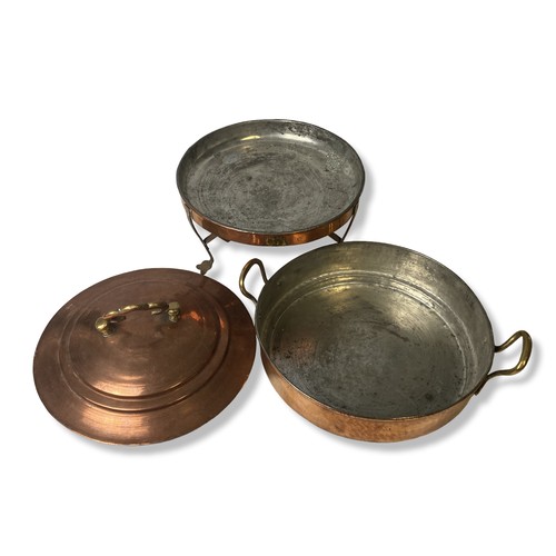 339 - A tinned Copper Chafing dish / Warmer Pan.  With brass handles. 
29cm Tall