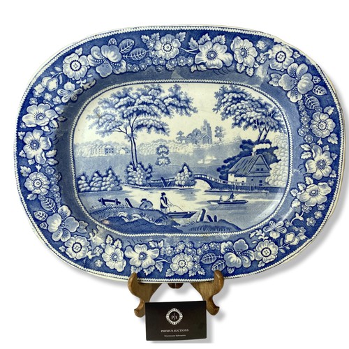 103 - A scarce 19th-century Joseph Twigg Newhill pottery meat plate. Blue & white transfer scenes. Impress... 