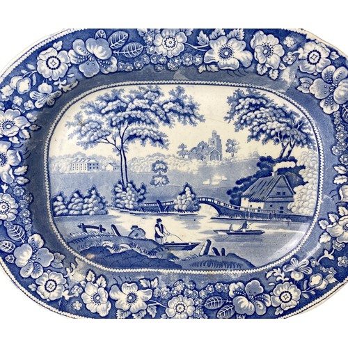 103 - A scarce 19th-century Joseph Twigg Newhill pottery meat plate. Blue & white transfer scenes. Impress... 