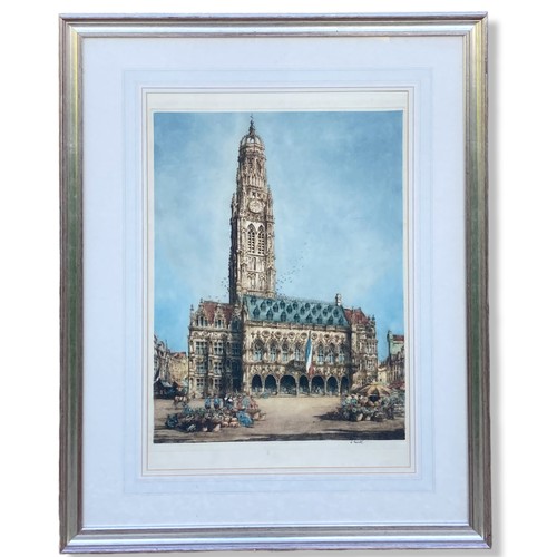 389 - A large William Monk (British 1863-1937) coloured Etching of a french Cathedral. Signed.
104 x 81cm ... 