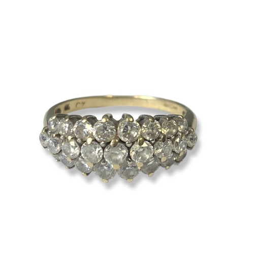 47 - A ladies 9Ct Gold & CZ ring. Set with rows of numerous graduating CZ's.
Size N
Weight - 2.69g