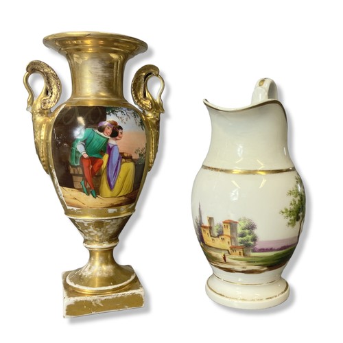 146 - 19th Century French Empire porcelain vase together with a similar period hand-painted jug.
Vase - 22... 