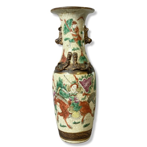 240 - Chinese crackle glaze vase late Qing dynasty . Enamels overglaze painted with battle scenes. With re... 