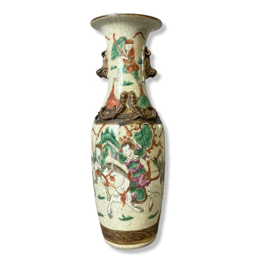 240 - Chinese crackle glaze vase late Qing dynasty . Enamels overglaze painted with battle scenes. With re... 