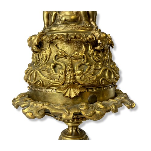 183 - Impressive 19th-century Gilt Bronze Renaissance Candlestick, converted table lamp. Depicting section... 