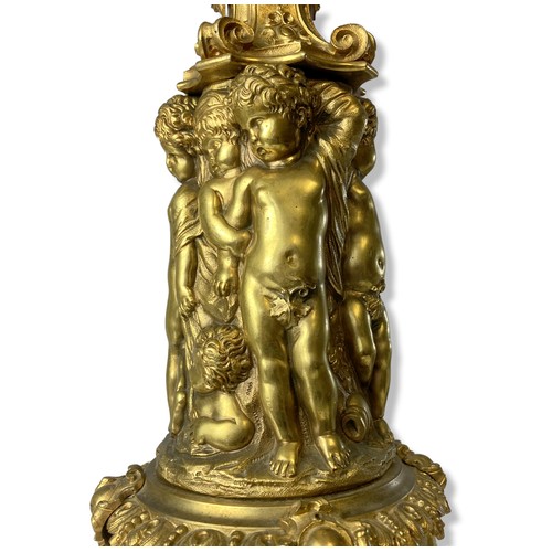 183 - Impressive 19th-century Gilt Bronze Renaissance Candlestick, converted table lamp. Depicting section... 