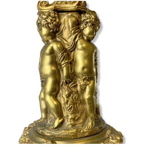 183 - Impressive 19th-century Gilt Bronze Renaissance Candlestick, converted table lamp. Depicting section... 