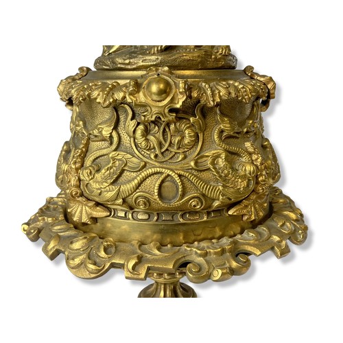 183 - Impressive 19th-century Gilt Bronze Renaissance Candlestick, converted table lamp. Depicting section... 