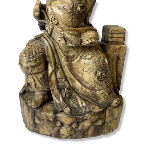 131 - A large 19th-century Chinese carved wooden figure. Depicting Guan Yu (God of War).
49cm Tall.