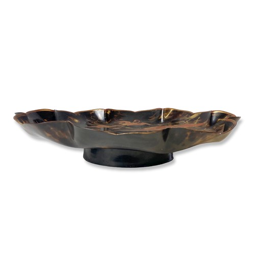 132 - Antique Japanese Tortoise shell dish. Decorated with varois Cranes in landscape scenes. 
7.5 x 35cm