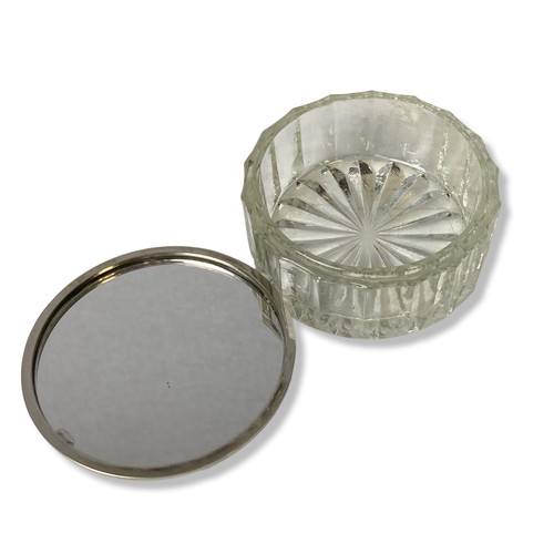 41C - Art Nouveau Silver plate & glass Boudoir Powder box. Embossed Art Nouveau design depicting Iris flow... 