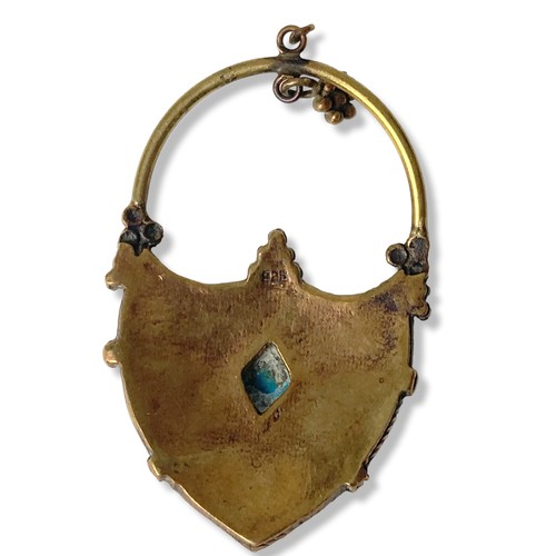 30 - A Silver gilt & turquoise Shield shape pendant.
50 x 30mm