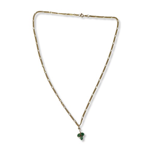 45 - A 9 carat Gold & Emerald Necklace & pendant. three beautiful Emerald set in a clover type claw setti... 