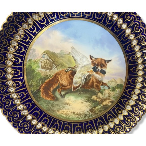 139 - A Scarce Hand-painted C.J Weaver for Copeland porcelain plate. Painted with a hunting Fox. Signed C.... 