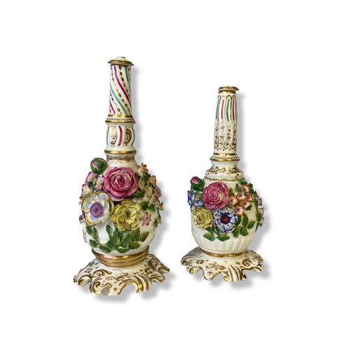 160A - Near pair of Georgian Coalport Coalbrookdale bottle vases. Adorned with hand painted flowers. Taller... 