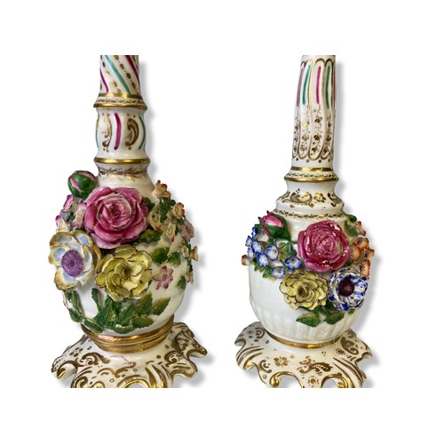 160A - Near pair of Georgian Coalport Coalbrookdale bottle vases. Adorned with hand painted flowers. Taller... 