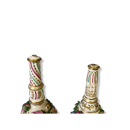 160A - Near pair of Georgian Coalport Coalbrookdale bottle vases. Adorned with hand painted flowers. Taller... 