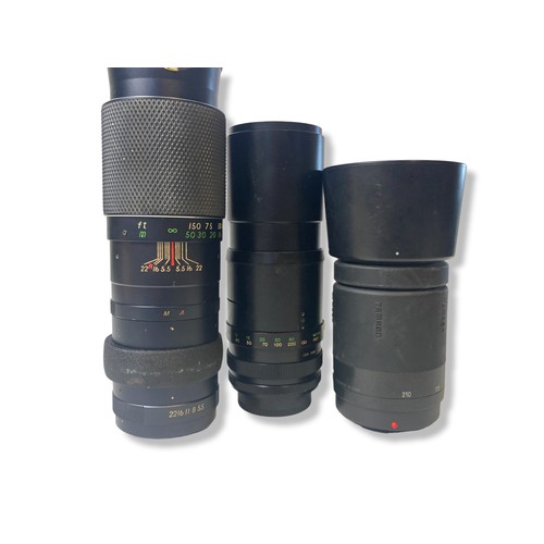 92 - Three vintage Zoom lenses Optomax f=300mm, Vivitar  300mm and Tamron 80-210mm.