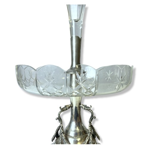 150 - A Victorian Silver plate & Cut glass Epergne table centrepiece. 
Approx 46cm Tall