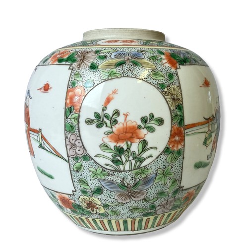 199 - A large Chinese Famille verte porcelain Ginger Jar. Hand-painted over-glaze enamels. 
17 x 17 cm