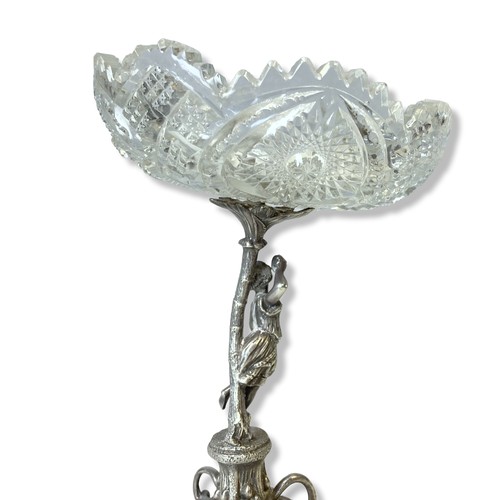 155A - A Victorian Silver plate & cut glass table centrepiece sweetmeat. Depicting a woman alongside Palm t... 