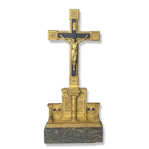 183 - A large Gilt metal on Marble Crucifix (Corpus Christi). Inset with blue cabochon.
42 x 18.5 cm