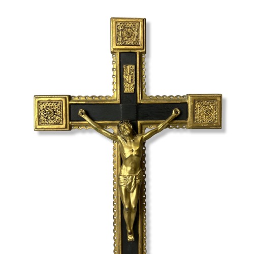 183 - A large Gilt metal on Marble Crucifix (Corpus Christi). Inset with blue cabochon.
42 x 18.5 cm