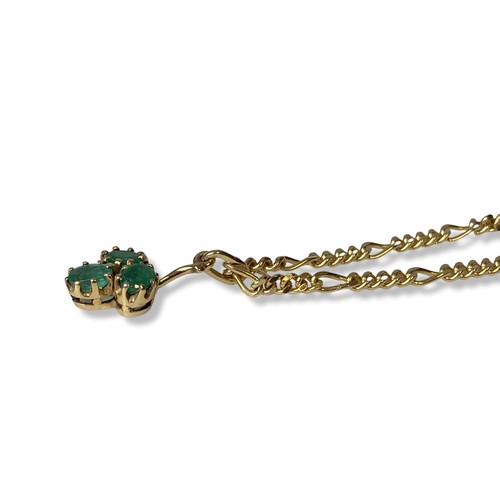 25 - A 9 carat Gold & Emerald Necklace & pendant. three beautiful Emerald set in a clover type claw setti... 