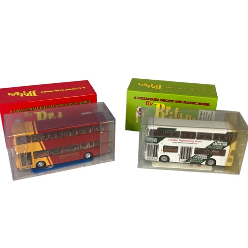 11 - A collection of Diecast model buses, including Harry Potter Corgi, Britbus and Guilbow.