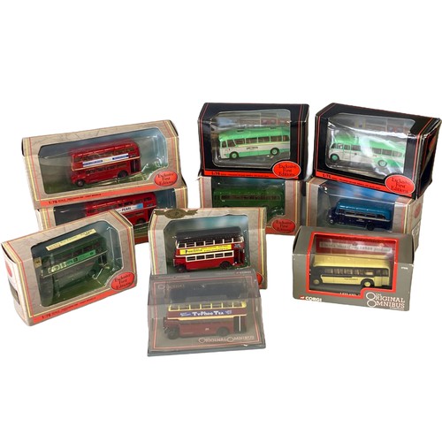 29 - A large collection of 10, 1:76 scale model buses.