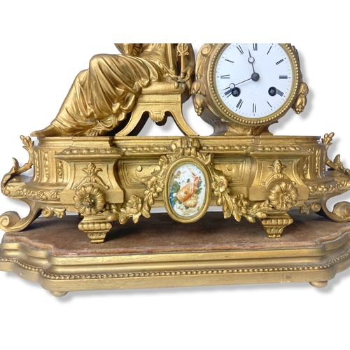 188 - A 19th-century French Phillipe H Mourey gilt metal mantle clock. With an L. Marti movement and ename... 