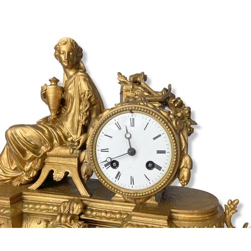 188 - A 19th-century French Phillipe H Mourey gilt metal mantle clock. With an L. Marti movement and ename... 